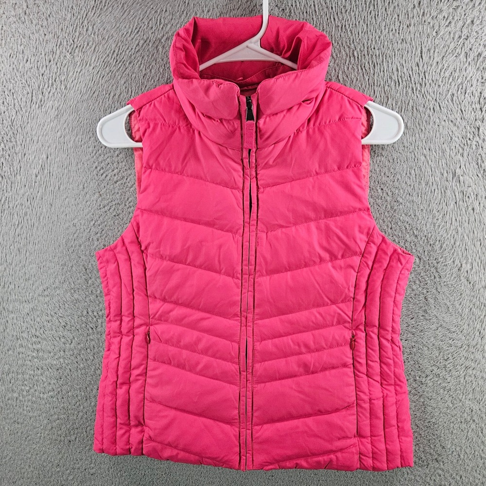 Talbots Petite Pink Down Puffer Vest Chevron Quilted Full Zip Size P